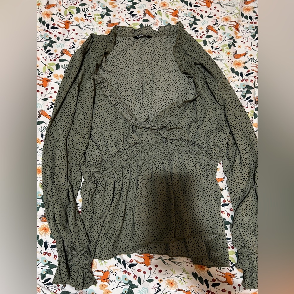 Shein curve green polka dot top